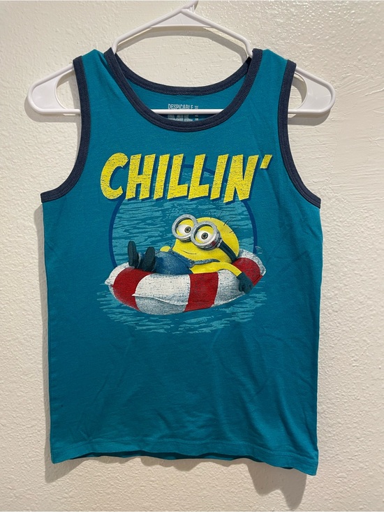 Universal Other - Despicable Me Minions Tank Top Kids M Blue Teal Chillin Graphic Shirt Summer